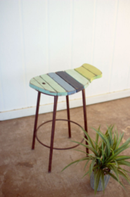 Painted Wood And Metal Fish Counter Stool