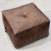 Solid Handmade Buffalo Leather Square Pouf (Recycled Foam with Fibre Fill)