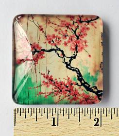 Cherry Blossom on Green Background Acrylic Glass Magnet