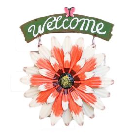 Red African Daisy Iron Wall Art Decor Door Welcome Plaque Sign Garden Villa Metal Door Hanging Ornament