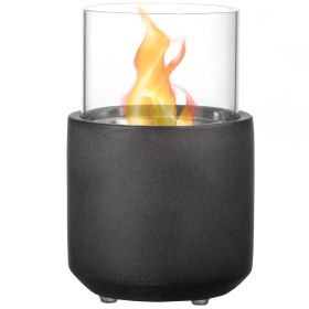 Tabletop Fireplace, Mini Concrete Ethanol Fire Bowl with Lid, Burns up with Liquid Alcohol and Solid Tablet Alcohol, Dark Grey