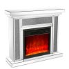 Mirrored Electric Fireplace 7 Colors Adjustable 3D Flame with Mantel, Remote Control, Silver