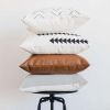 Throw Pillow Set of 4, Faux leather and cotton accent pillows