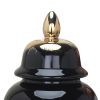 Regal Black Gilded Ginger Jar with Removable Lid