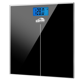 Bathroom Scale - LCD Backlighting and Tempered Glass (Color: Black)