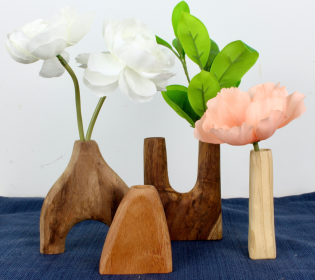 Hand Carved Wooden Vase (size: Assortment)