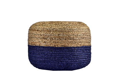 Mcnally 18" Wide Round Pouf Ottoman (Color: Natural/Royal Blue, size: 18in)