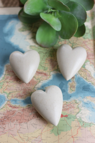 Set Of Six Hand Carved Stone Hearts (Color: White)