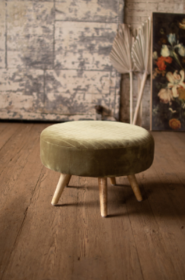 Velvet Ottoman With Wooden Legs (Color: Avocado)