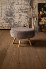 Velvet Ottoman With Wooden Legs (Color: Cobblestone)