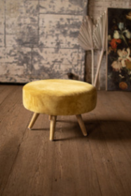 Velvet Ottoman With Wooden Legs (Color: Honey)