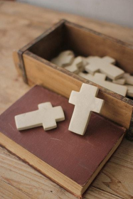 Set Of Six Hand Carved Stone Crosses (Color: White)