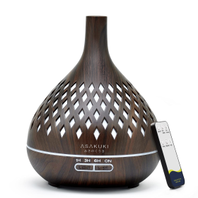 Openwork Vase Wood Essential Oil Diffuser (Color: Black)