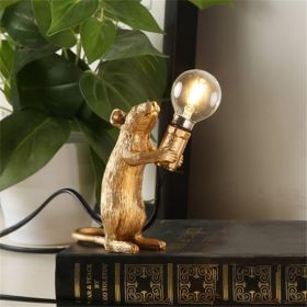 Nordic Creative Mini Animal Mouse Lamp Living Room Dining Room Bedroom Clothing Store Personalized Eye Protection Gift Resin Table Lamp (Option: Golden-Standing posture-US)