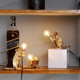 Nordic Creative Mini Animal Mouse Lamp Living Room Dining Room Bedroom Clothing Store Personalized Eye Protection Gift Resin Table Lamp (Option: Golden combination-3pcs-UK)