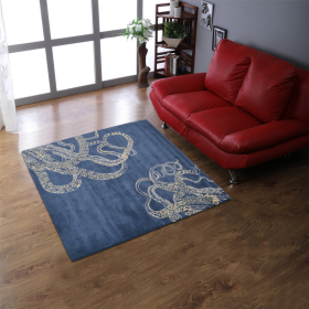 Rugsotic Carpets Hand Tufted Wool Square Area Rug Contemporary (Color: Blue Beige, size: 6'x6')