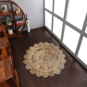 Rugsotic Carpets Hand Woven Jute Round Eco-friendly Area Rug Oriental (Color: Beige2, size: 6'7''x6'7'')