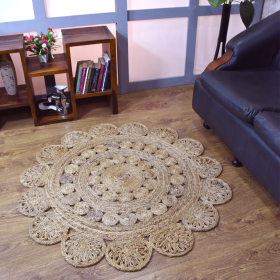 Rugsotic Carpets Hand Woven Jute Round Eco-friendly Area Rug Oriental (Color: Beige4, size: 6'7''x6'7'')