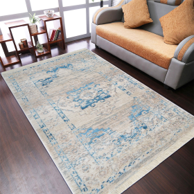 Rugsotic Carpets Machine Woven Crossweave Polyester Area Rug Oriental (Color: Ivory Blue3, size: 2'x3'10'')