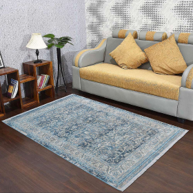 Rugsotic Carpets Machine Woven Crossweave Polyester Area Rug Oriental (Color: Gray Blue1, size: 4'x5'11'')