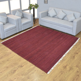 Rugsotic Carpets Hand Woven Flat Weave Kilim Wool Square Area Rug Solid (Color: Dark Red, size: 6'x6')