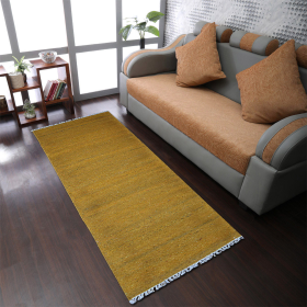 Rugsotic Carpets Hand Woven Flat Weave Skittles Kilim Cotton & Polyester Runner Area Rug Solid (Color: Gold, size: 2'6''x6')