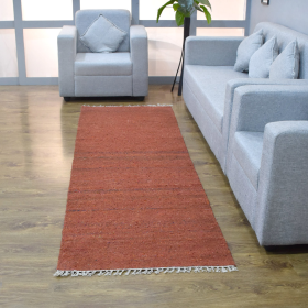 Rugsotic Carpets Hand Woven Flat Weave Skittles Kilim Cotton & Polyester Runner Area Rug Solid (Color: Rust, size: 2'6"x8')