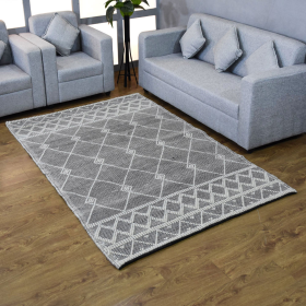 Rugsotic Carpets Hand Woven Flat Weave Loop Kilim Wool & Cotton Area Rug Contemporary (Color: Black, size: 5'x7'6'')