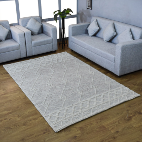 Rugsotic Carpets Hand Woven Flat Weave Loop Kilim Wool & Cotton Area Rug Contemporary (Color: White Grey, size: 5'x7'6'')