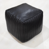 Solid Handmade Goat Leather Square Pouf (Recycled Cotton Fill)