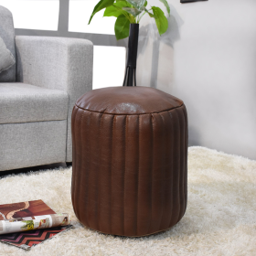 Solid Handmade Goat Leather Round Pouf (Recycled Cotton Fill) (Color: Brown, size: 18x18x18)