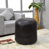 Solid Handmade Goat Leather Round Pouf (Recycled Cotton Fill)