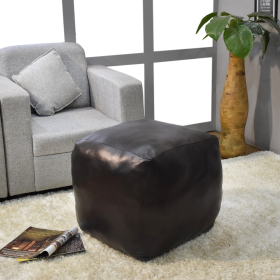 Solid Handmade Goat Leather Square Pouf (Recycled Cotton Fill) (Color: Black2, size: 14x14x14)