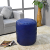 Solid Handmade Goat Leather Round Pouf (Recycled Cotton Fill)