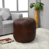 Solid Handmade Goat Leather Round Pouf (Recycled Cotton Fill)