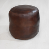 Solid Handmade Goat Leather Round Pouf (Recycled Cotton Fill)