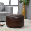 Solid Handmade Goat Leather Round Pouf (Recycled Cotton Fill)