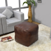 Solid Handmade Goat Leather Square Pouf (Recycled Cotton Fill)