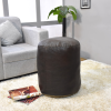 Solid Handmade Goat Leather Round Pouf (Recycled Cotton Fill)