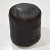 Solid Handmade Goat Leather Round Pouf (Recycled Cotton Fill)