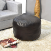 Solid Handmade Goat Leather Round Pouf (Recycled Cotton Fill)