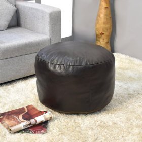 Solid Handmade Goat Leather Round Pouf (Recycled Cotton Fill) (Color: Brown2, size: 14x14x14)