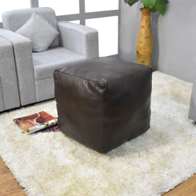 Solid Handmade Goat Leather Square Pouf (Recycled Cotton Fill) (Color: Brown2, size: 14x14x14)