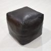 Solid Handmade Goat Leather Square Pouf (Recycled Cotton Fill)