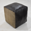 Solid Handmade Goat Leather Square Pouf (Recycled Cotton Fill)