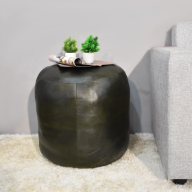 Solid Handmade Goat Leather Round Pouf (Recycled Cotton Fill) (Color: green, size: 18x18x18)