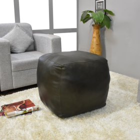 Solid Handmade Goat Leather Square Pouf (Recycled Cotton Fill) (Color: green, size: 18x18x18)