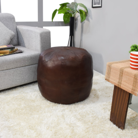 Solid Handmade Goat Leather Round Pouf (Recycled Cotton Fill) (Color: Brown3, size: 18x18x18)