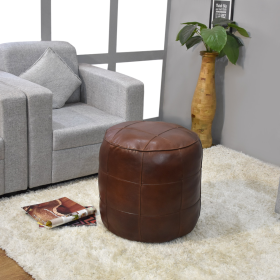 Solid Handmade Goat Leather Round Pouf (Recycled Cotton Fill) (Color: Brown4, size: 18x18x18)