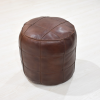 Solid Handmade Goat Leather Round Pouf (Recycled Cotton Fill)